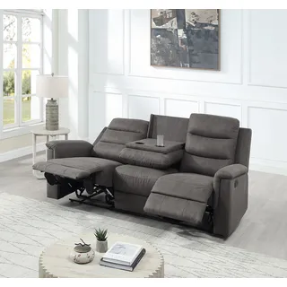 Atlantic Home Collection 3-Sitzer "Cliff mit 2 Relaxfunktionen", grau, B:198cm H:104cm T:96cm, 100% PES, ATLANTIC HOME COLLECTION, Sofas, Federkern und Becherhaltern in klappbarer Mittelkonsole, Topseller