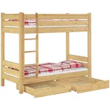 Erst-Holz Etagenbett extra stabil Kiefer 100x200 cm, mit 2 Rollroste, 2 Matratzen und 2 Bettkästen 60.16-10MS2
