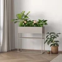[en.casa] Blumenständer Joensuu mit Ablage 80x80x25cm Hellgrau