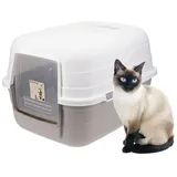 GarPet Katzenklo mit Deckel Aktivkohlefilter Katzentoilette Katzen WC Hauben Toilette Klo grau modernes Design