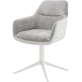 DeLife Drehstuhl Pejo-Flex Materialmix Echtleder Weiß-Silbergrau Fußkreuz Weiß 360° drehbar Wippfunktion Taschenfederkern