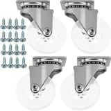 SOTOOLS 4er Set Lenkrollen ALEX für Möbel 360° drehbar ohne Bremse – Möbelrollen in transparent, 50 mm, Polyurethan, belastbar bis 140 kg, Anschraubplatte, Schraubenset 5 x 17 mm