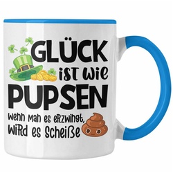 Trendation Tasse Trendation – Glück Ist Wie Pupsen Tassen Tasse Becher Kaffeetasse Lustig Spruch Geschenk Frauen Männer blau