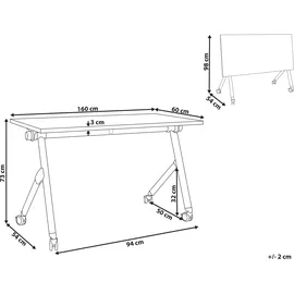 Beliani Zusammenklappbarer Schreibtisch Bendi 160 cm) 60 cm mit Rädern