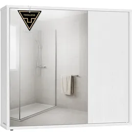 songmics home Spiegelschrank, Badezimmerschrank, superschnelle werkzeuglose Montage, Toolless-Technologie, Badspiegel, verstellbare Ablagen, modern, 15 x 60 x 55 cm, schneeweiß