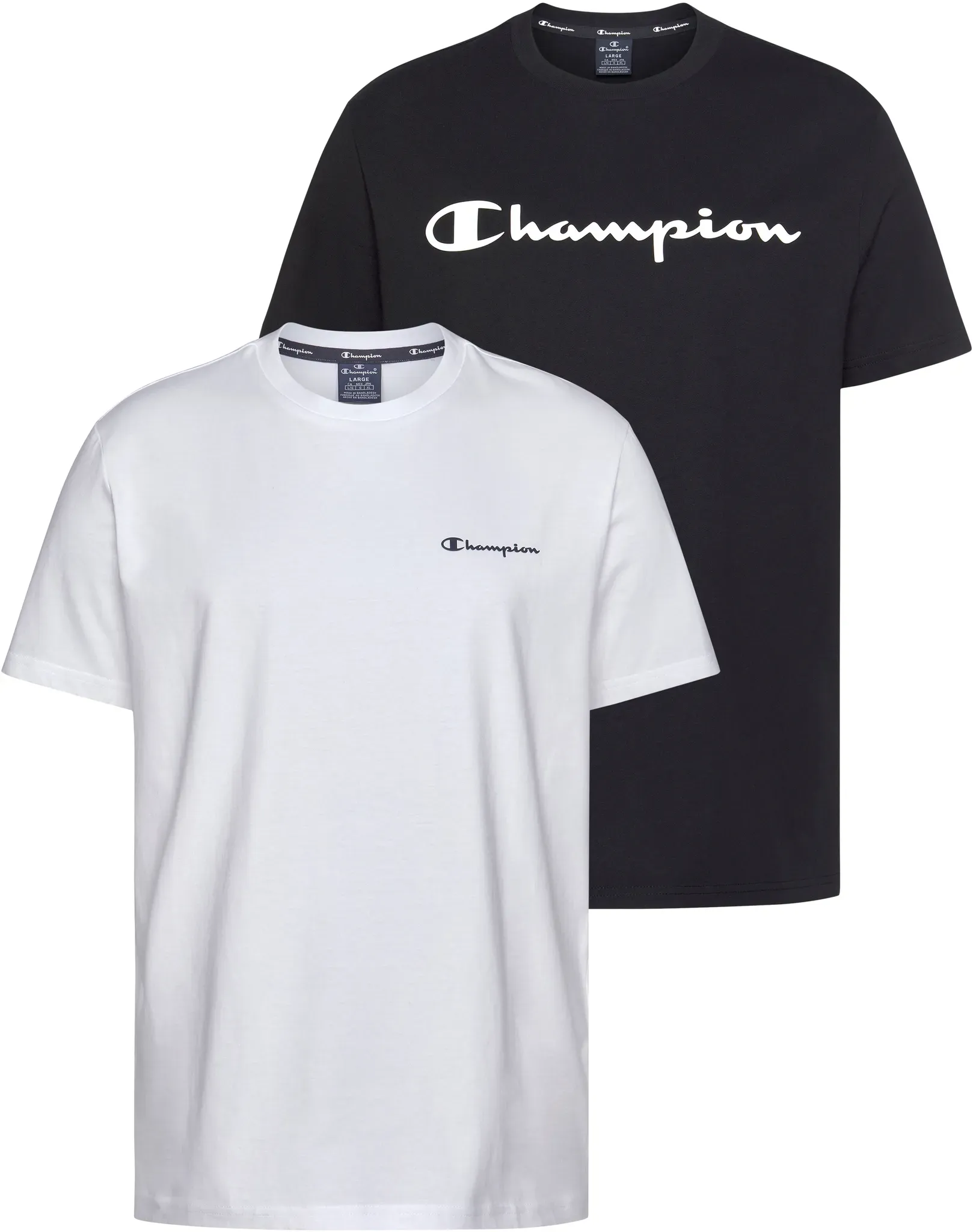 T-Shirt CHAMPION, Herren, Gr. M, schwarz-weiß (schwarz, weiß), Obermaterial: 100% Baumwolle, Basic hüftlang, Rundhals, Shirts T-Shirt