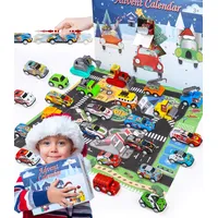 Adventskalender 2024 für Kinder,Kinder Spielzeug Auto,24 Tage Countdown-Kalender Spielzeug Blind Box mit Spielunterlage,enthält Stadtautos und Lastwagen Spielzeugfahrzeug Geschenk für Jungen 2-6 jahre