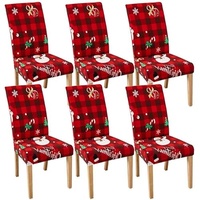 JORTUIO Weihnachtlich Sesselbezug Strech Esszimmerstühle Bezug Sesselhussen Festlich Dekoration Stuhlüberzug 1er 2er 4er 6er Set Universelle Passform für Weihnachten Party Esszimmer Sesselschoner
