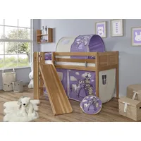 TICAA Hochbett »Ekki«, mit Rollrost und Textil-Set wahlweise mit Matratze, Buche, lila