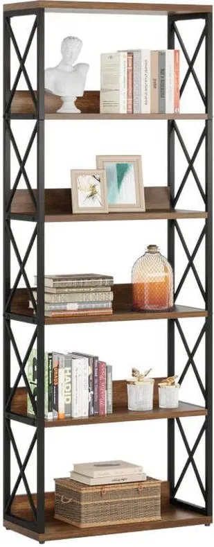 tribesigns Bücherregal im Industrie-Stil, 70 Zoll hoch, 5 offene Regalböden, Vintage-Stil, geeignet für Zuhause/Büro/Schlafzimmer/Arbeitszimmer, braun und schwarz