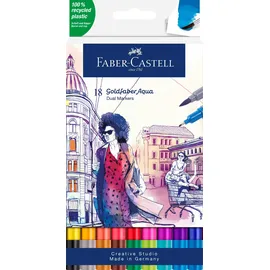 Faber-Castell 164618 - Goldfaber Aqua Dual Marker, mit Pinselspitze und Fineliner Spitze, 18er Etui