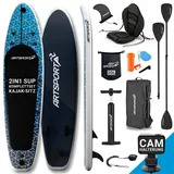 ArtSport Stand Up Paddle Board Deep Ocean mit Kajak-Set – Aufblasbares SUP Board Set bis 150 kg - Blau-Weiß