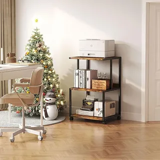 caiyun Druckertisch, Druckerständer mit arretierbaren Rädern, Druckerwagen rollbar mit 3 Ebenen, Holz & Metallkonstruktion Druckerhalter sind robust und einfach zu montieren, 30 x 44 x 65 cm, Braun