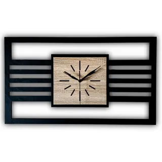 ORNAMENTI Wanduhr Grosse, moderne, geometrisch, Holz, hingucker, rechteckig hochkant (vertical, loft, ohne Ticken, Wanddeko, Holzdeko, leise / lautlos) braun