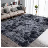 luxuskollektion Teppich Rund Flauschig Groß 160 x 200 cm (Rechteckig) Grau Schwarz