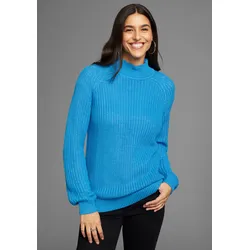Strickpullover LAURA SCOTT, Damen, Gr. 44, blau (royalblau), Strick, Obermaterial: 50% Baumwolle, 50% Polyacryl, casual, lässig geschnitten hüftlang, Langarm Bündchen, Pullover, mit Stehkragen