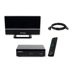 Sky Vision Vantage VT-92 DVBT2 Receiver Bundle mit aktiver DVBT2 Antenne, DVB-T2 Receiver mit Full HD-Auslösung und Installationsassistent, Digital Receiver mit HDMI und Scart-Anschluss, Inkl. 2m HDMI Kabel