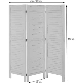 Mendler Paravent HWC-G30, Trennwand Sichtschutz Raumteiler, Shabby-Look 170x120cm ~ weiß