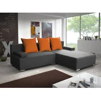 Fun Möbel Ecksofa Sofa LUCY mit Schlaffunktion Grau / Orange Ottomane Rechts - Grau