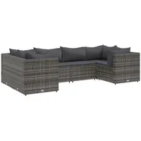 vidaXL 6-tlg. Garten-Lounge-Set mit Kissen Grau Poly Rattan