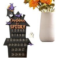 Fulenyi Halloween-Adventskalender 2023 - Halloween-Countdown in Burgform aus Holz,Kinder-Adventskalender mit beweglichem Block, Kalenderornament aus Holz für Halloween-Heimdekoration