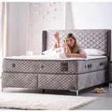 Bambi Pointhome Bambi Boxspringbett Set 140 x 200, H3, Thermo C. Grau, Einseitiges Bett, Paketfedersystem , 1 x Matratze, 2 x Bettkasten, 1 x Kopfteil - Grau