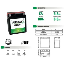 Fulbat FTX7L-BS 7 Ah 135 A
