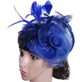 Egurs Fascinator Hut Blumen Netz Feder Hut Braut Kopfschmuck Haar Clip Hut Haarschmuck Frauen Kopfbedeckung für Party Kirche Hochzeit Cocktail Jockey Club Königsblau