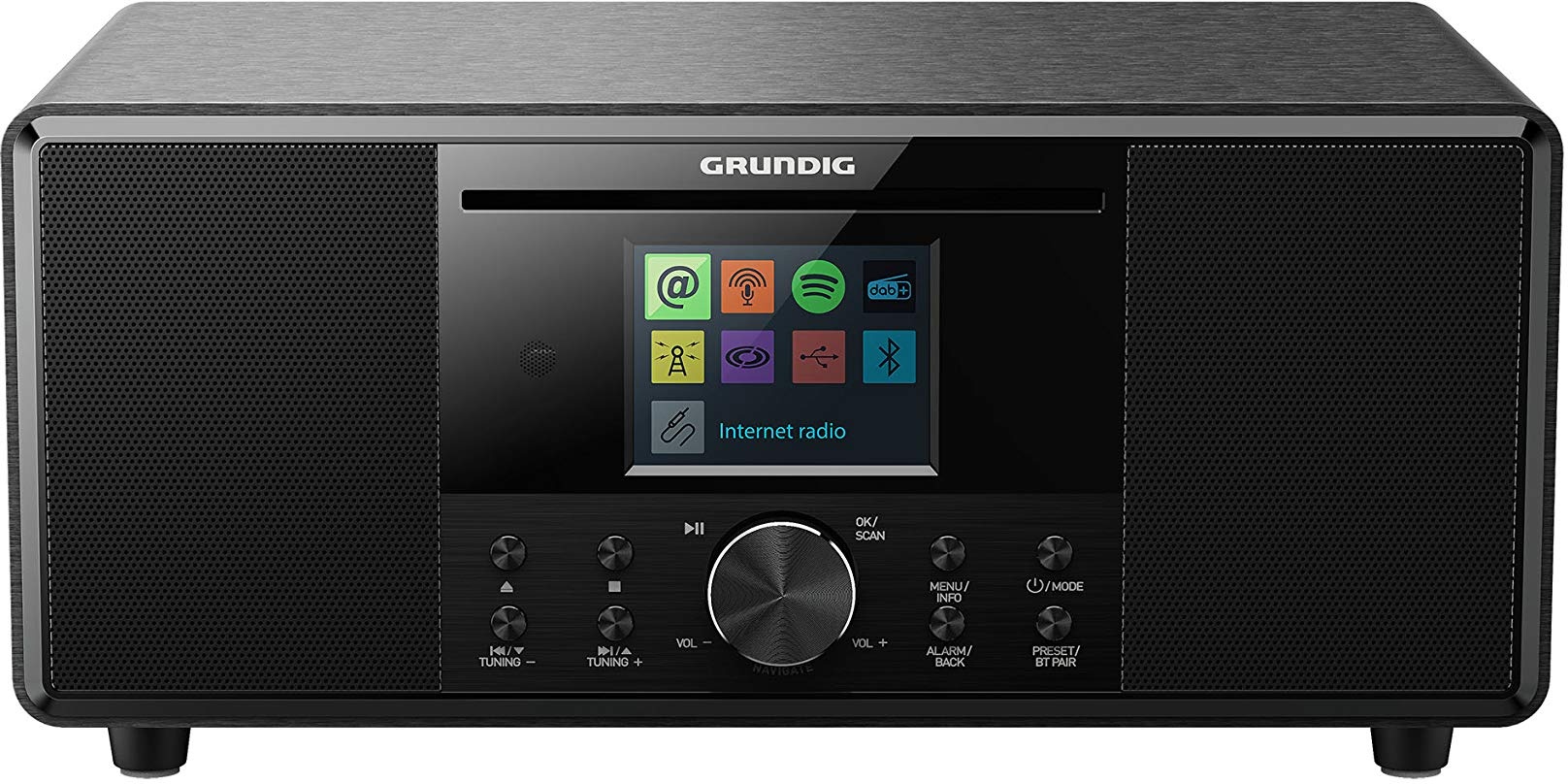 GRUNDIG GIR1070 DTR 7000 All-In-One Internetradio, FM/RDS/DAB+/Internetradio, Bluetooth, Schlummerfunktion, Dual Alarm, 2,8 Zoll Farbdisplay, Schwarz