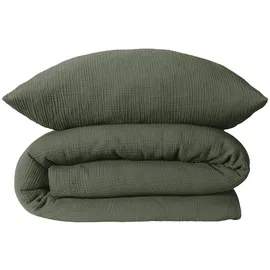 SCHIESSER Molly unifarben Dunkelgrün 155 x 220 cm + 2 x 80 x 80 cm