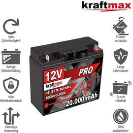 kraftmax Industrial Pro Bleiakku [ 12V 20Ah AGM Hochleistungs- Blei Akku der Neusten Generation