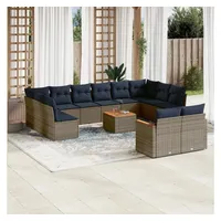 vidaXL Gartensofa-Set 13-tlg. grau Polyrattan