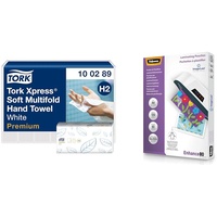 Tork Xpress weiche Multifold Papierhandtücher 100289 & Fellowes Laminierfolien A4 ImageLast, 80 Mikron, 100 Stück, transparent mit Ausrichtungshilfe