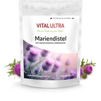 Vital Ultra Mariendistel – kombiniert mit Artischocken- und Löwenzahn-Extrakt – 120 vegane Kapseln mit 80% Silymarin aus Mariendistel-Extrakt – Milk thistle – aus Deutschland