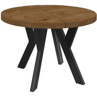 Runder Ausziehbarer Tisch für Esszimmer, PERO, Loft-Stil, Skandinavische, Durchmesser: 90 / 140 cm, Farbe: Lefkas / Schwarz