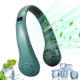 Tragbarer Nackenventilator, USB wiederaufladbarer Ventilator 3000mAh, 360° tragbarer leiser Ventilator, 5 Geschwindigkeiten mit LED-Anzeige, Nackenventilator für Büro, Zuhause, Reisen im Freien (grün)