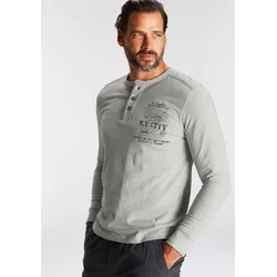 Henleyshirt, Langarm, mit lässigem Print, Rundhalsausschnitt mit Knopfleiste, Gr. XXXL (64/66), grau, , 87408069-XXXL