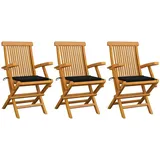 vidaXL Gartenstühle mit Schwarzen Kissen 3 Stk. Massivholz Teak