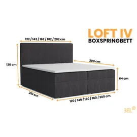 Deine Möbel 24 Boxspringbett LOFT IV 200 x 200 cm H4 Grau