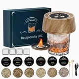 Elektrischer Whisky Smoker Set,Wiederaufladbar Cocktail Smoker Kit mit LED-Leuchten,Whiskey Smoker Kit 6 Holzspäne,4 Whisky Steine,Eingebautem Zünder,Geschenke für Männer,Vater,Ehemann,Helles Holz
