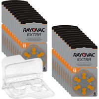 120x Rayovac Extra Advanced p13 Hörgerätebatterien 20x6er Blister PR48 Orange 24606 + EWANTO Aufbewahrungsbox für 2 Hörgerätebatterien (10, 13, 312, 675), Batteriebox für 2 Knopfzellen