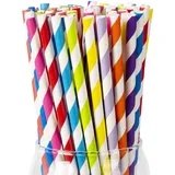 PakTalk Papierstrohhalme,Bunte Papier Trinkhalme,Biologisch Abbaubare Strohhalme für Geburtstag,Hochzeit,Party-Dekoration (0,6 cm x 21 cm, 200 Stück)