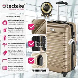 Tectake tectake® Hartschalenkoffer-Set, Mila 4-teilig aus robustem ABS-Kunststoff inkl. Kofferwaage und -anhänger - Beige