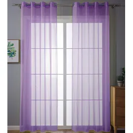 Gardinenbox 2er-Pack Ösen Gardinen Transparent Vorhang Set Wohnzimmer Voile Ösenvorhang Bleibandabschluß HxB 245x140 cm Lila, 203322