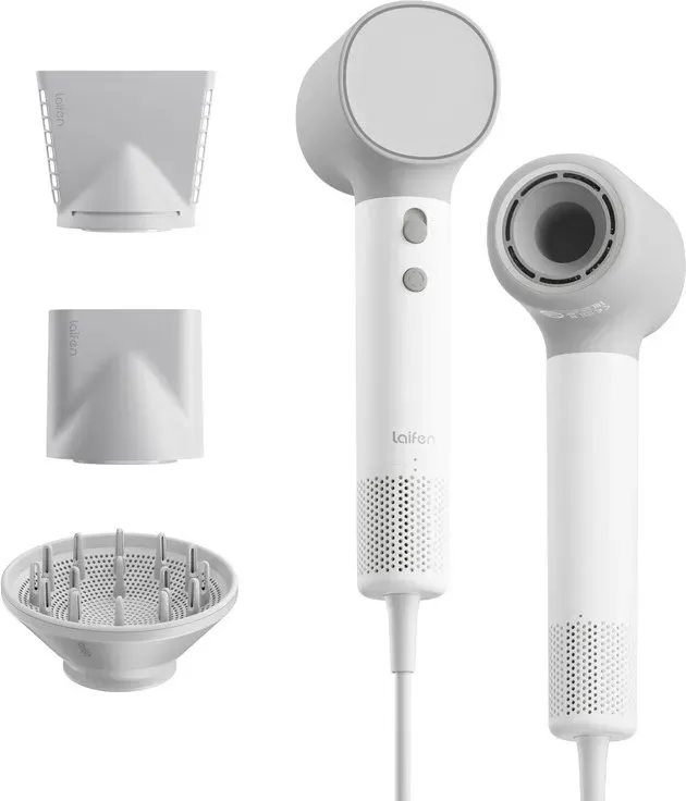 Laifen Neo Hochgeschwindigkeits-Haartrockner, Mist White, Negative Ionen, bürstenloser Motor 110 k/min, intelligente Temperaturregelung, Leicht 390 g, Leise 59 dB, 3 magnetische Düsen, geeignet für alle Haartypen