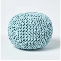 Homescapes Runder Strickpouf 100% Baumwolle, hellblau - Homescapes