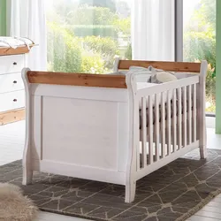 Landhausstil Babybett in Weiß Kiefer massiv umbaubar