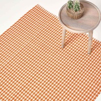 Homescapes Karierter Teppich Gingham, 110 x 170 cm, waschbarer Baumwollteppich mit Karo-Muster im Landhausstil, 100% Baumwolle, orange