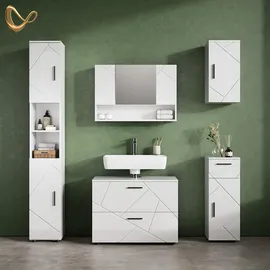 livinity Waschbeckenunterschrank Ronco 80 x 58,6 x 41 cm Weiß Hochglanz
