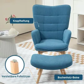 Homcom Ohrensessel mit Hocker Cord 72 x 95 x 70 cm Blau